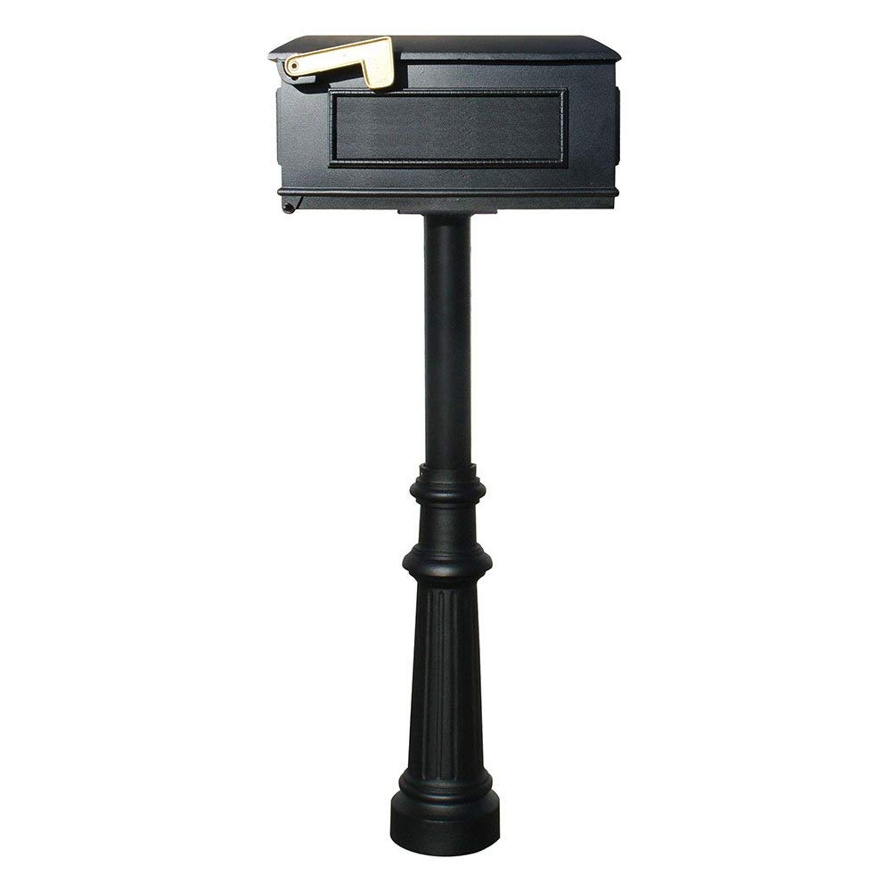 HPWS2-700-E1 The Hanford Twin Black Mailbox Post System with Scroll Supports & Mounting Plate - 69 x 22 x 19 in.