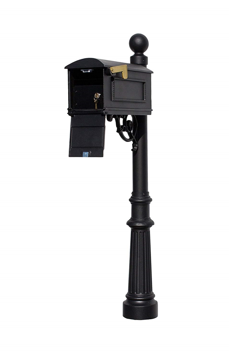 LML-804-BL Lewiston Equine Mailbox Post System with Locking Insert, Fluted Base & Ball Finial - Black