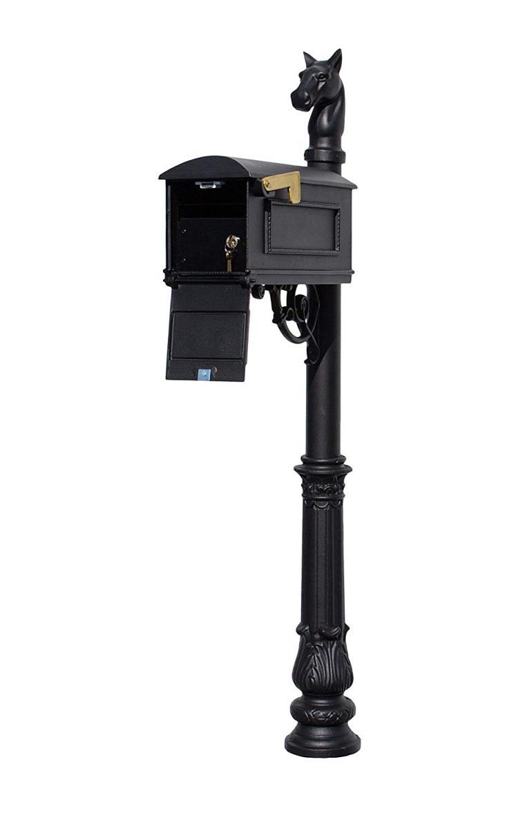 LML-804-BZ Lewiston Equine Mailbox Post System with Locking Insert, Fluted Base & Ball Finial - Bronze