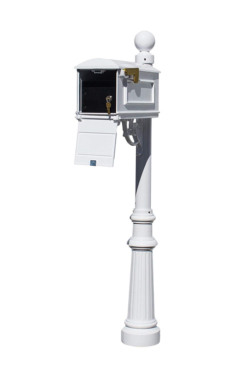 LML-804-WHT Lewiston Equine Mailbox Post System with Locking Insert, Fluted Base & Ball Finial - White