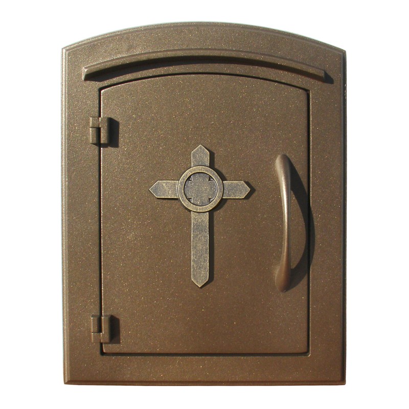 MAN-1403-BZ 14 in. Manchester Non-Locking Column Mount Mailbox with Decorative Cross Logo in Bronze