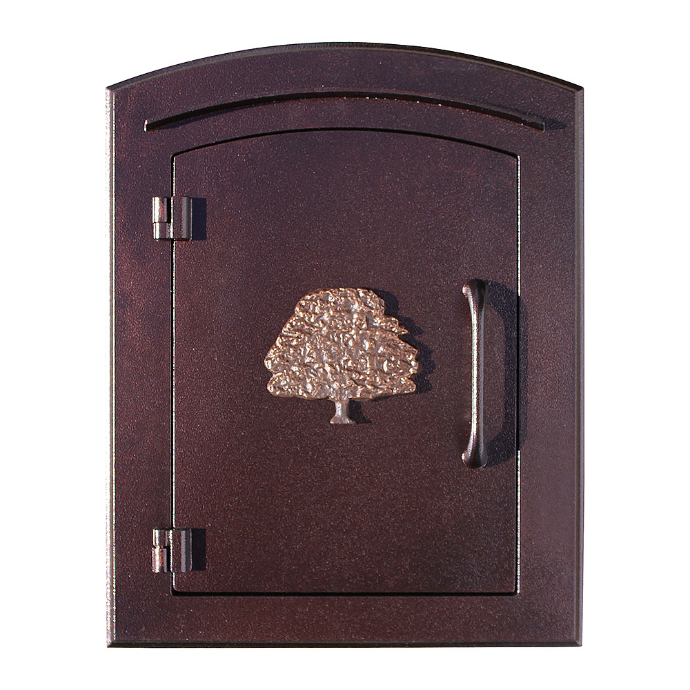 MAN-1404-AC 14 in. Manchester Non-Locking Column Mount Mailbox with Decorative Oak Tree Logo in Antique Copper