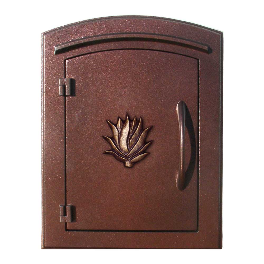 MAN-S-1406-AC 12 in. Manchester Security Drop Chute Mailbox with Decorative Agave Logo Faceplate in Antique Copper