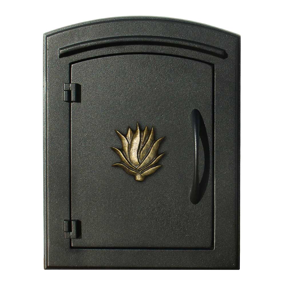 MAN-S-1406-BL 12 in. Manchester Security Drop Chute Mailbox with Decorative Agave Logo Faceplate in Black