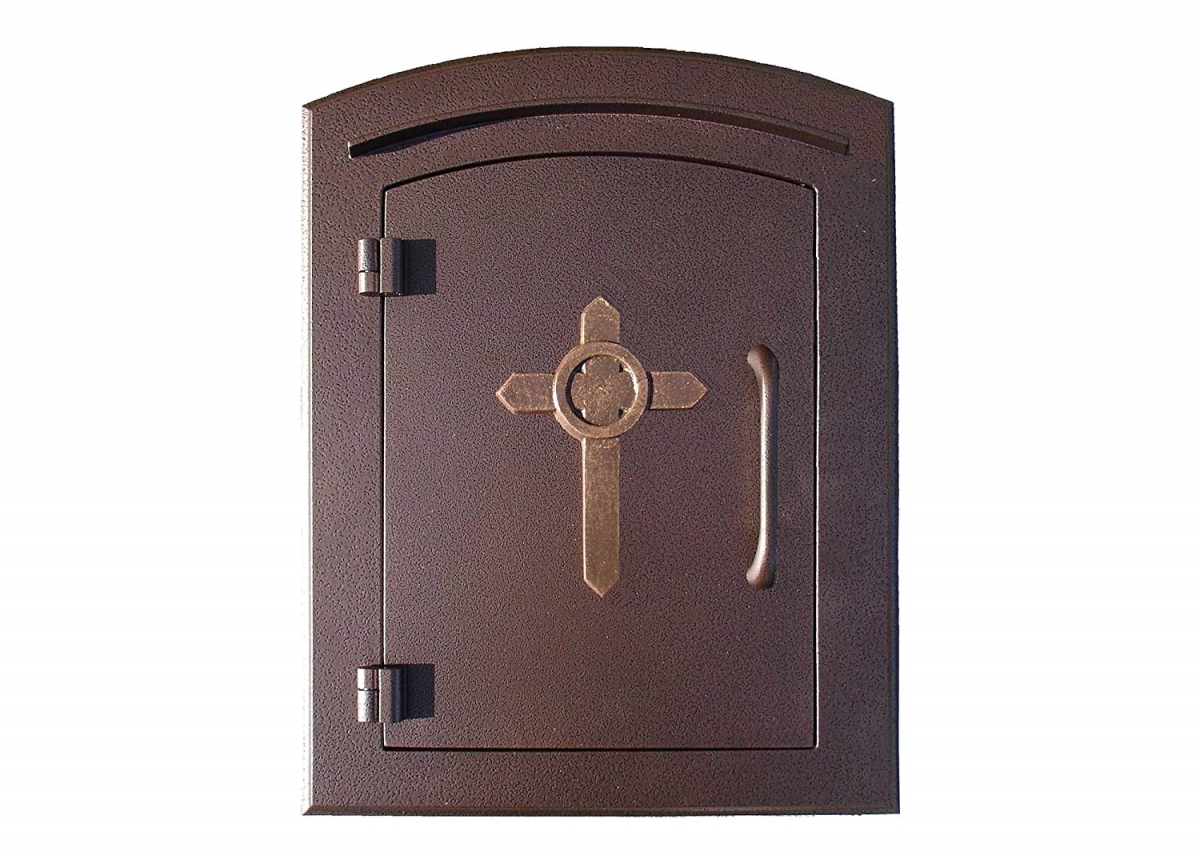 12 in. Manchester Security Drop Chute Mailbox with Decorative Cross Logo Faceplate in Antique Copper