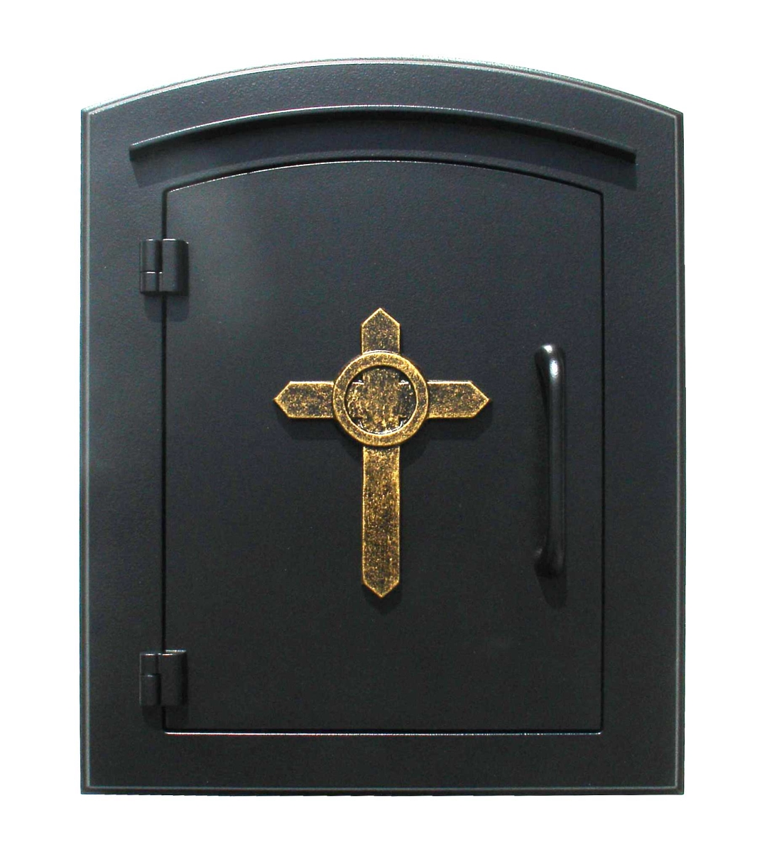 12 in. Manchester Security Drop Chute Mailbox with Decorative Cross Logo Faceplate in Black