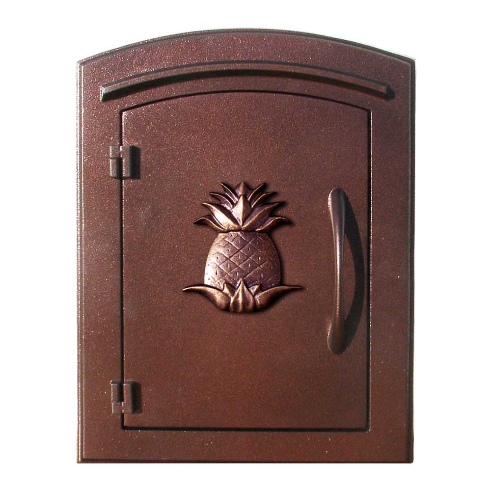 MAN-S-1405-AC 12 in. Manchester Security Drop Chute Mailbox with Decorative Pineapple Logo Faceplate in Antique Copper