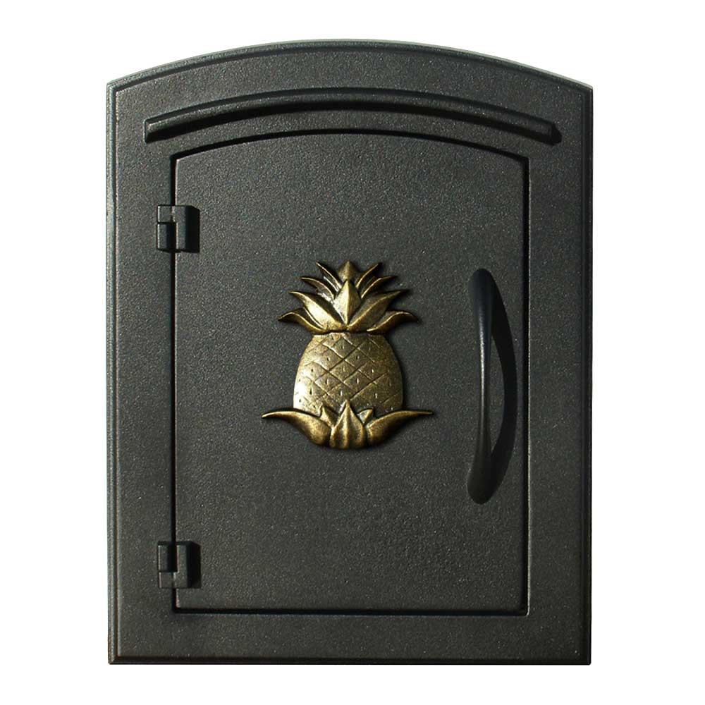 MAN-S-1405-BL 12 in. Manchester Security Drop Chute Mailbox with Decorative Pineapple Logo Faceplate in Black