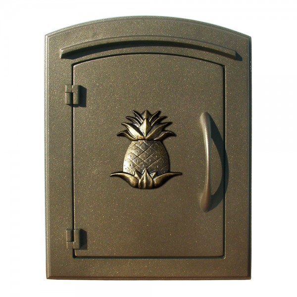 MAN-S-1405-BZ 12 in. Manchester Security Drop Chute Mailbox with Decorative Pineapple Logo Faceplate in Bronze