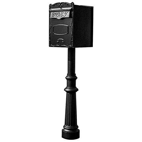 18 in. Kingsbury REAR Retrieval Mailbox with Hanford Post & Decorative Fluted Base - Black