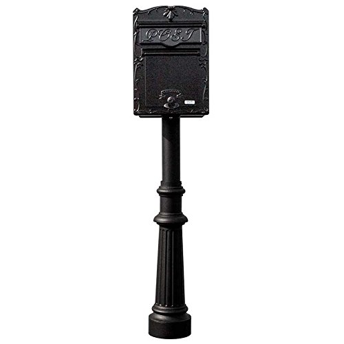 LSF-LS03-HPFRG-8-BLK 18 in. Kingsbury FRONT Retrieval Mailbox with Hanford Post & Decorative Fluted Base - Black