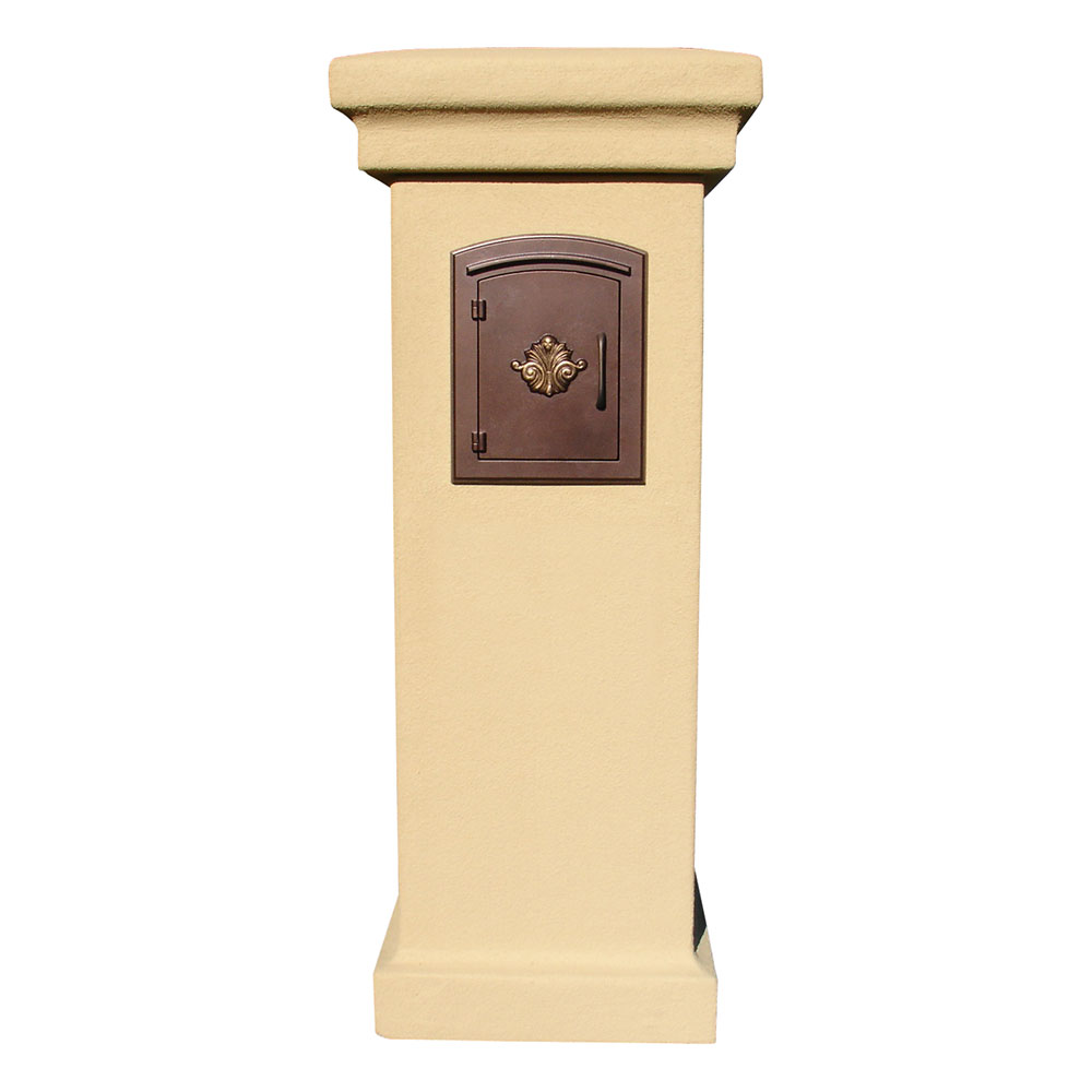 48 in. Manchester Non-Locking Stucco Column Mailbox in Tan Color