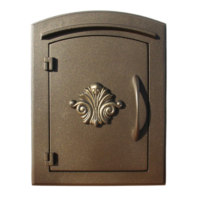 MAN-S-1401-BZ 12 in. Manchester Security Drop Chute Mailbox with Decorative Scroll Logo Faceplate - Bronze
