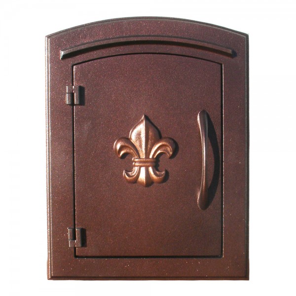 MAN-1402-AC 14 in. Manchester Non-Locking Column Mount Mailbox with Decorative Fleur De Lis Logo - Antique Copper