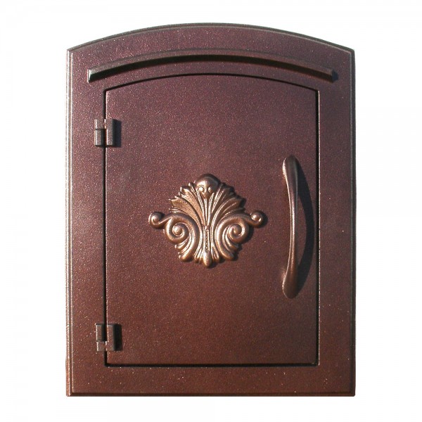 12 in. Manchester Security Drop Chute Mailbox with Decorative Scroll Logo Faceplate - Antique Copper