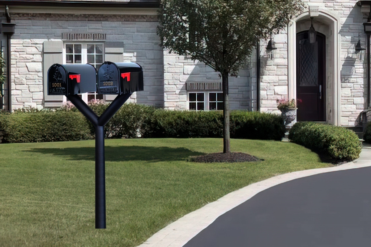 PENPST2-000-E1 Penfield Twin Mailbox Post System, No Base with 2 E1 Economy Mailboxes - Black
