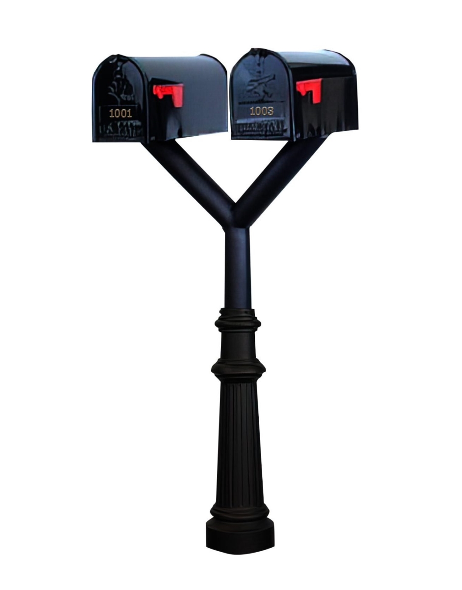 PENPST2-800-E1 Penfield Twin Mailbox Post System, Decorative Fluted Base with 2 E1 Economy Mailboxes - Black