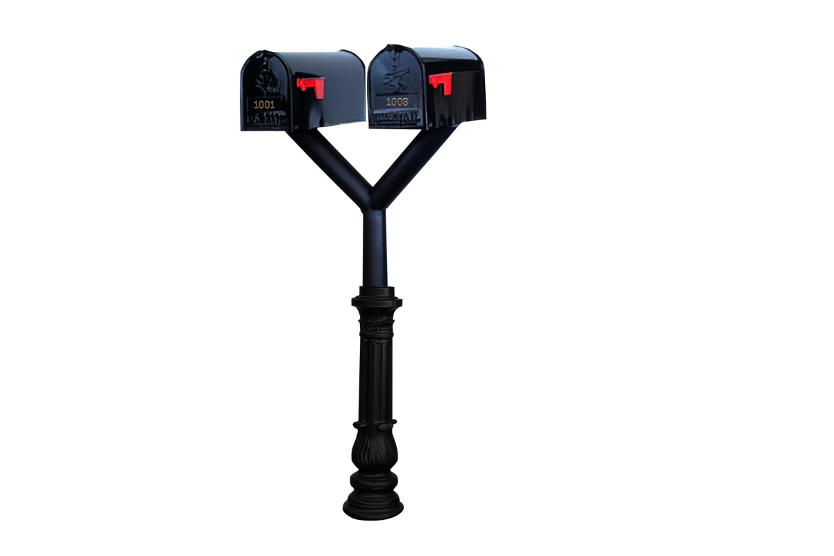 PENPST2-700-E1 Penfield Twin Mailbox Post System, Decorative Ornate Base with 2 E1 Economy Mailboxes - Black