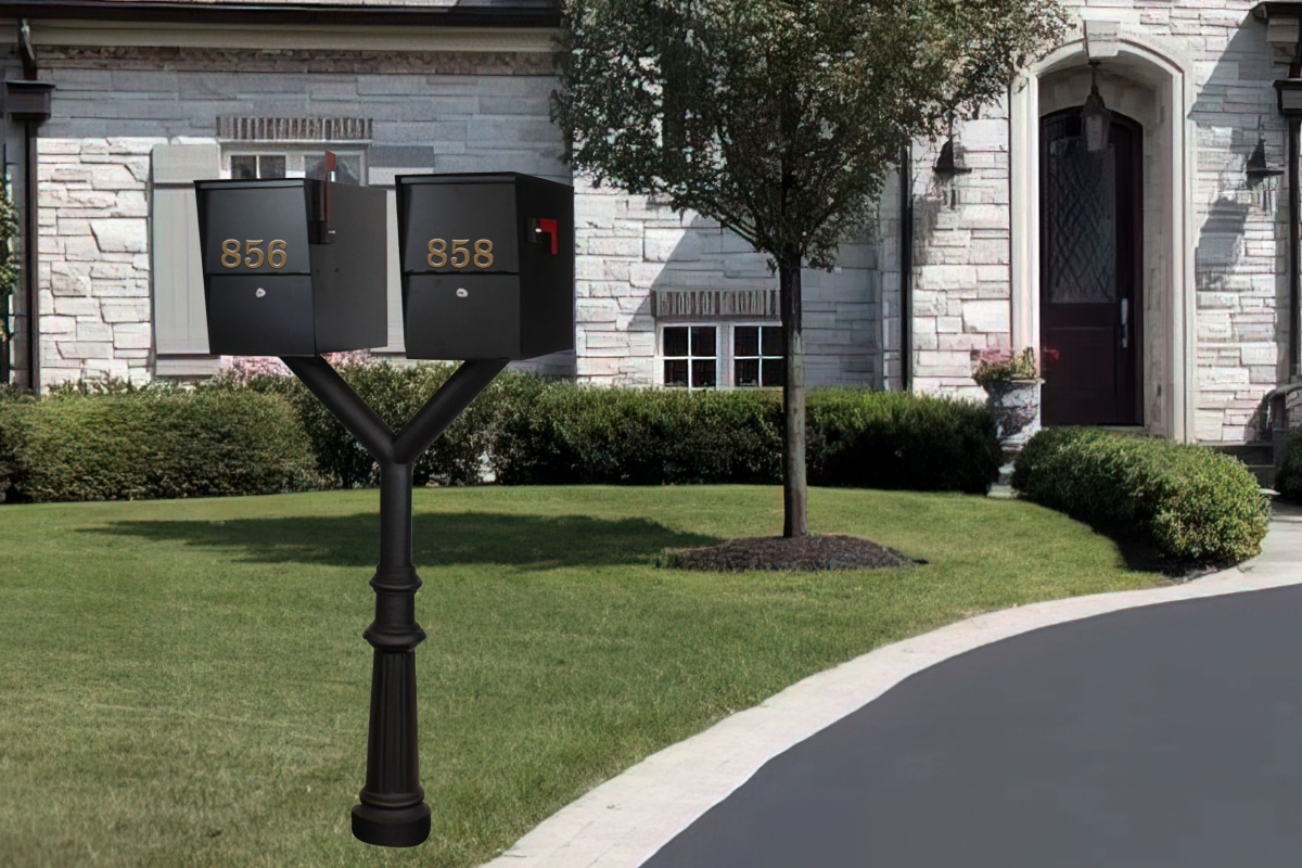 PENPST2-800-LS Penfield Twin Mailbox Post System, Decorative Fluted Base with 2 Letter Sentry Mailboxes - Black