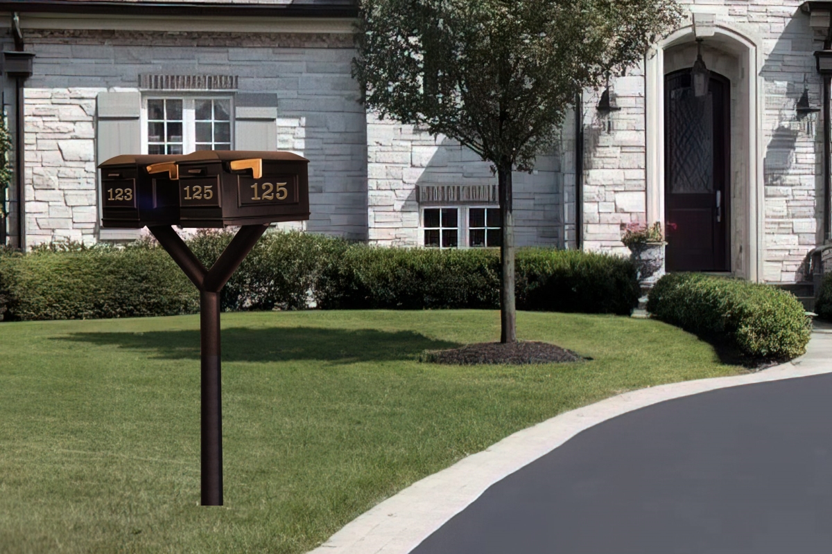 PENPST2-000-LM-BRZ Penfield Twin Mailbox Post System, No Base with 2 Lewiston Mailboxes - Bronze