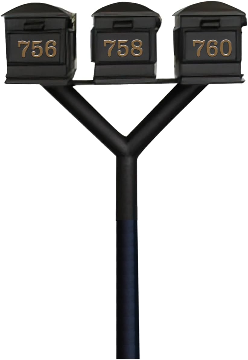 PENPST3-000-LM Penfield Triple Mailbox Post System, No Base with 3 Lewiston Mailboxes - Black