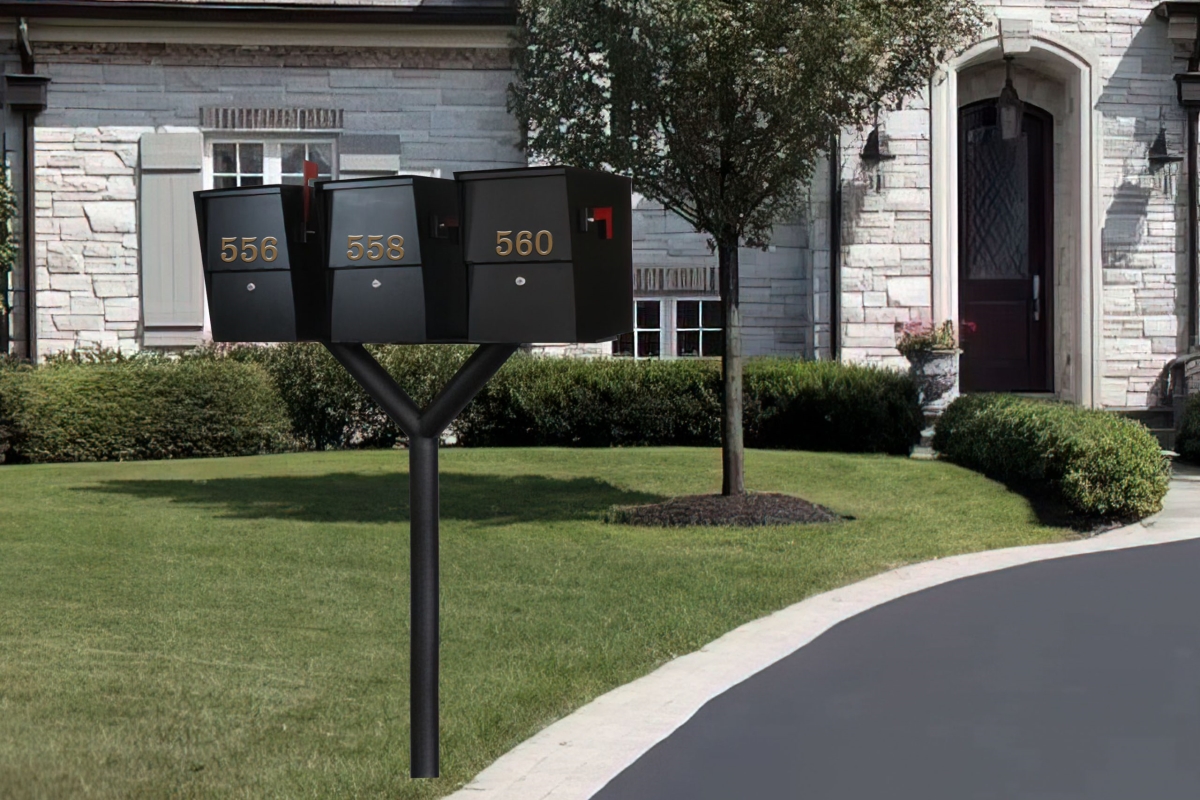 PENPST3-000-LS Penfield Triple Mailbox Post System, No Base with 3 Letter Sentry Mailboxes - Black