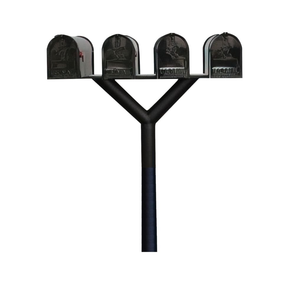 Penfield Quad Mailbox Post System, No Base with 4 E1 Economy Mailboxes - Black