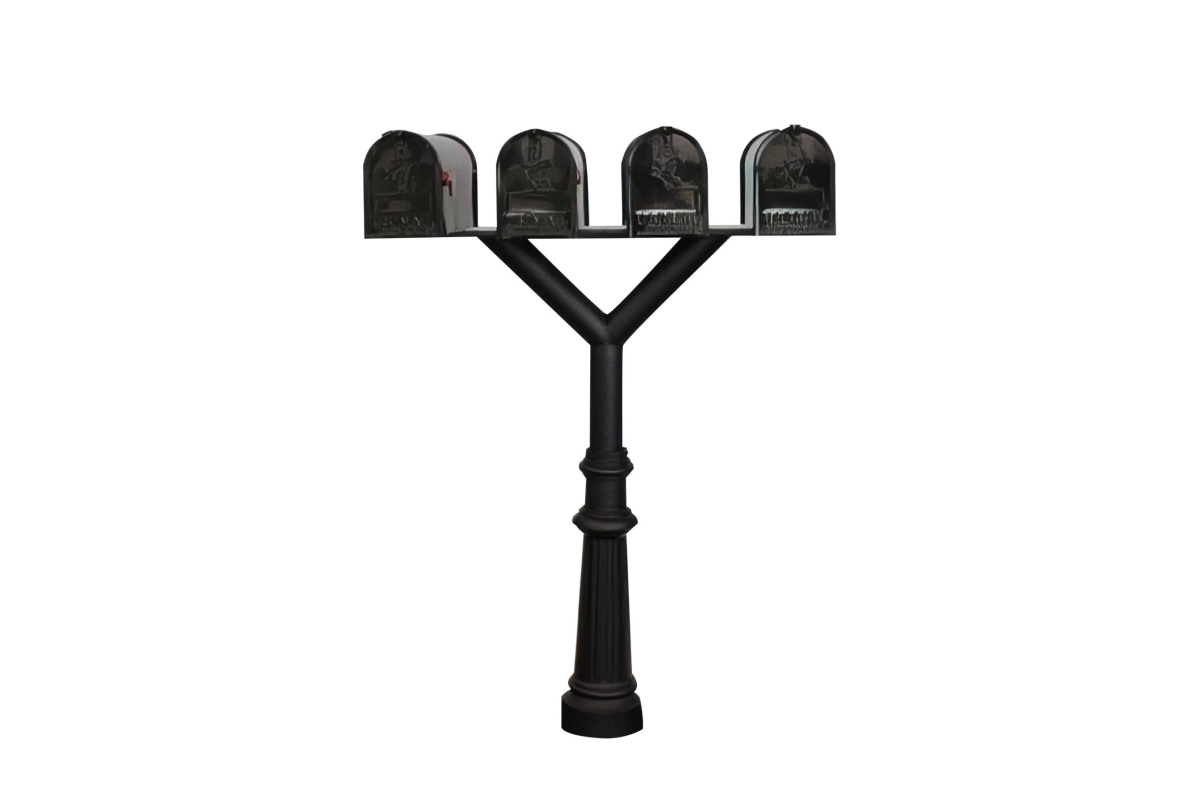 PENPST4-800-E1 Penfield Quad Mailbox Post System, Decorative Fluted Base with 4 E1 Economy Mailboxes - Black