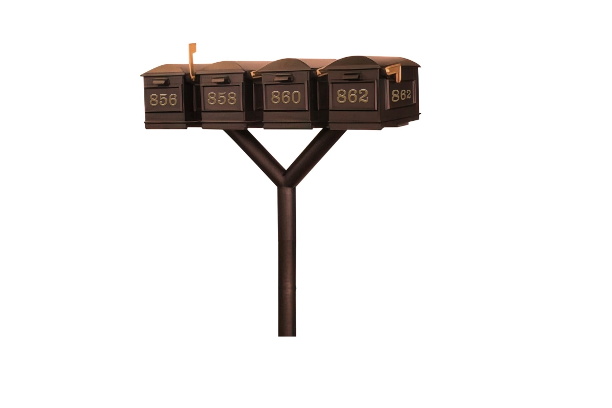 PENPST4-000-LM-BRZ Penfield Quad Mailbox Post System, No Base with 4 Lewiston Mailboxes - Bronze
