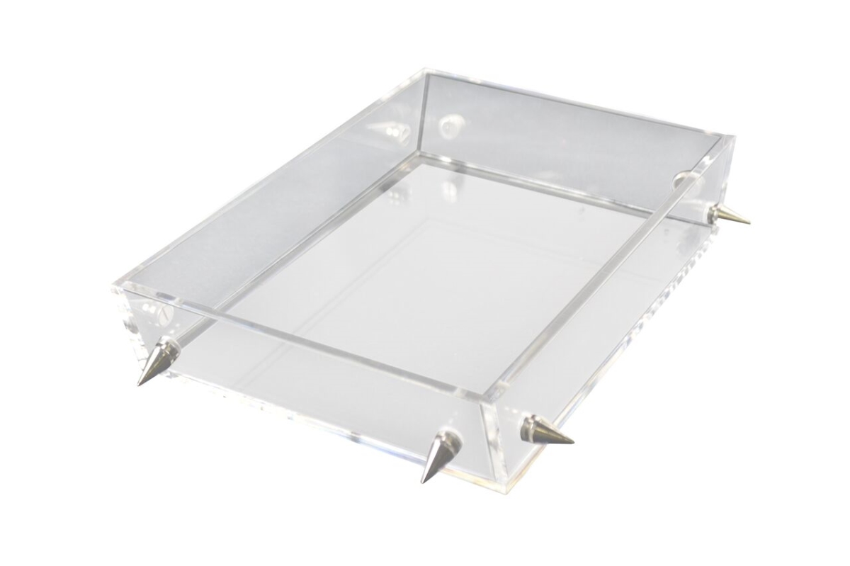 Picture of R16 Home Furniture LST01-CS Lucite Small Stud Tray, Clear & Silver