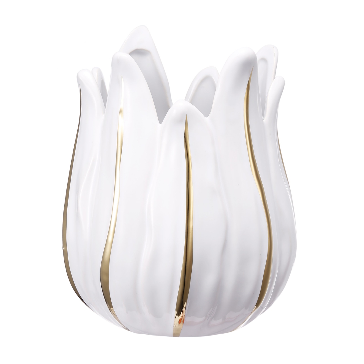Picture of R16 Home 1751-GLWH Lotus Candle Holder&#44; Gold & White