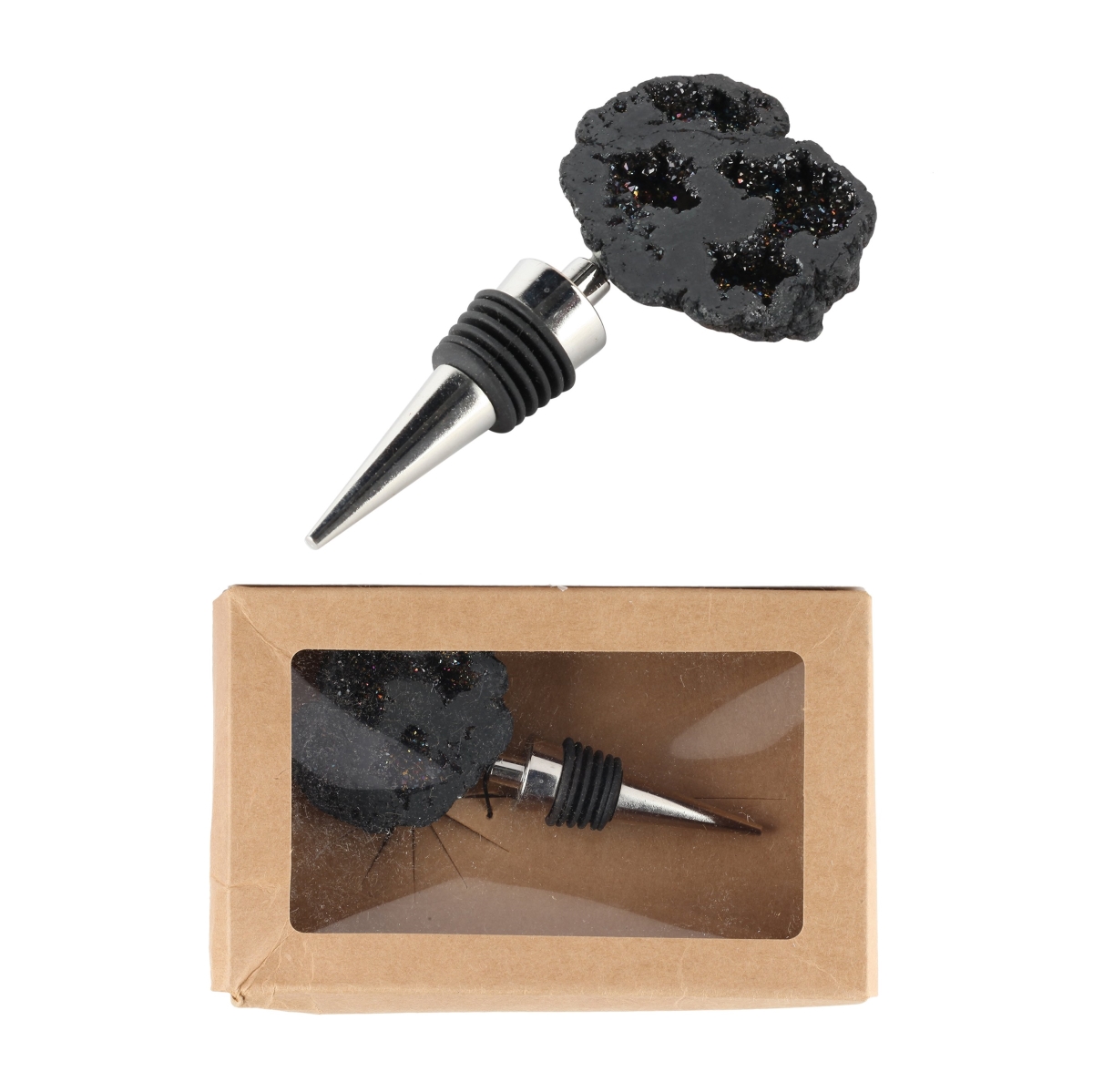 40035-blac Bottle Stopper, Black Geode