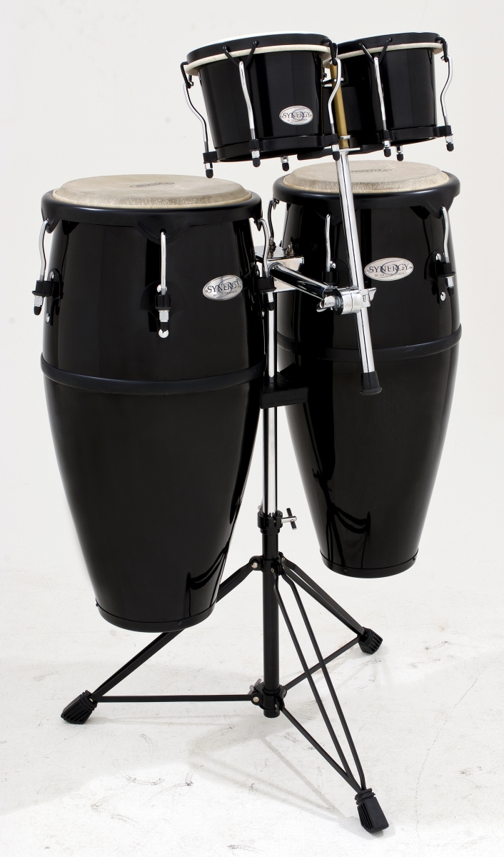 2300FBK-K Synergy Series Fiberglass Conga & Bongo Set with Stand for Musical Instrument, Black