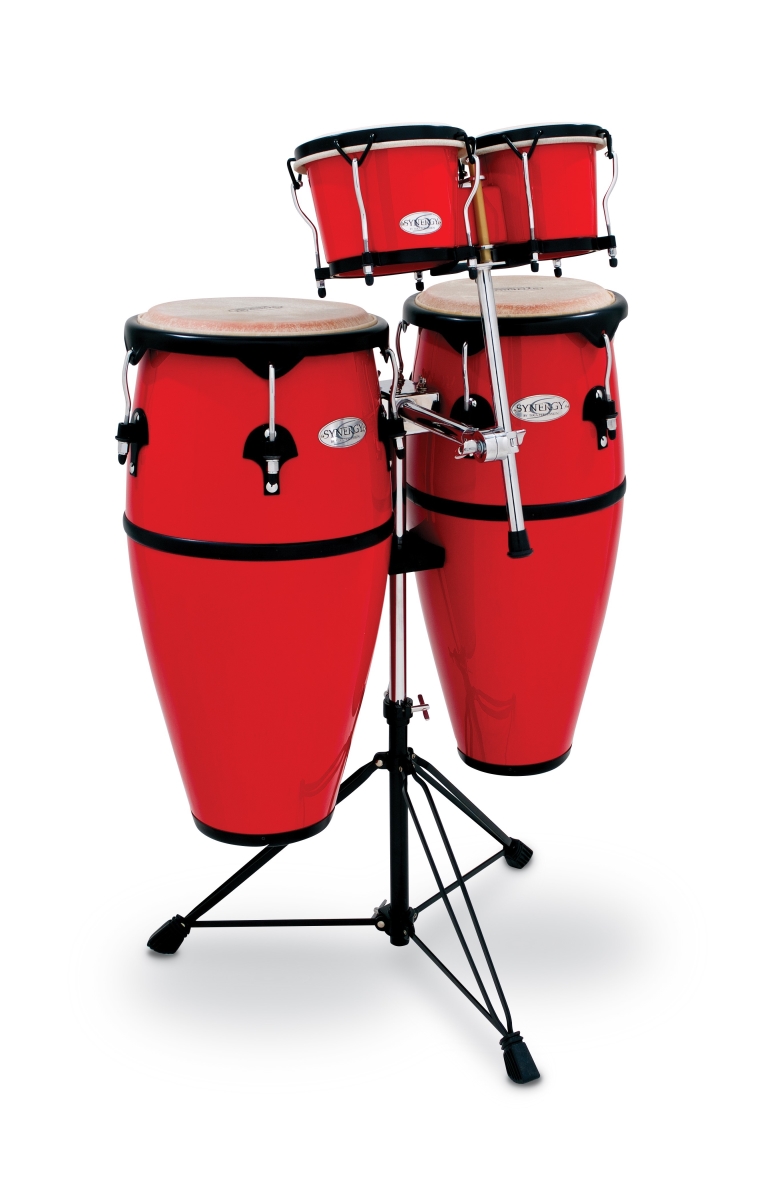 2300FRD-K Synergy Series Fiberglass Conga & Bongo Set with Stand, Red