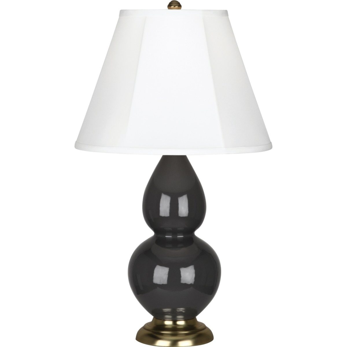 CR10 Ash Small Double Gourd Accent Lamp, Ash Glazed Ceramic with Antique Brassed Accents - 22.75 x 6 in.
