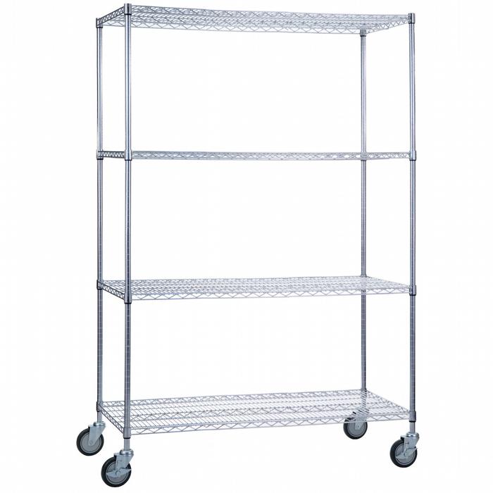 Heavy Duty Chrome Rolling Wire Shelving Unit, 18x48x68