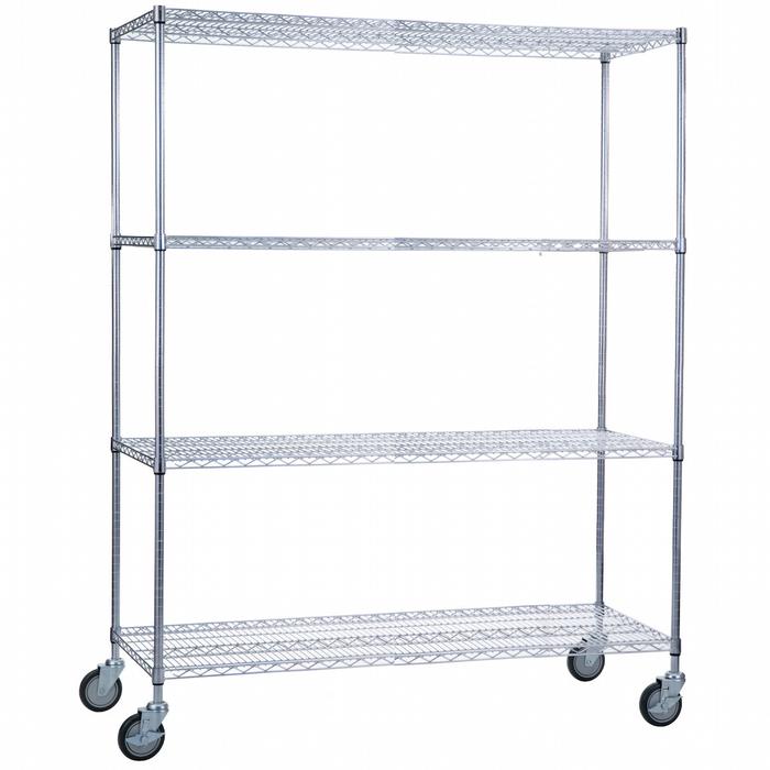 Heavy Duty Chrome Rolling Wire Shelving Unit, 24x60x68
