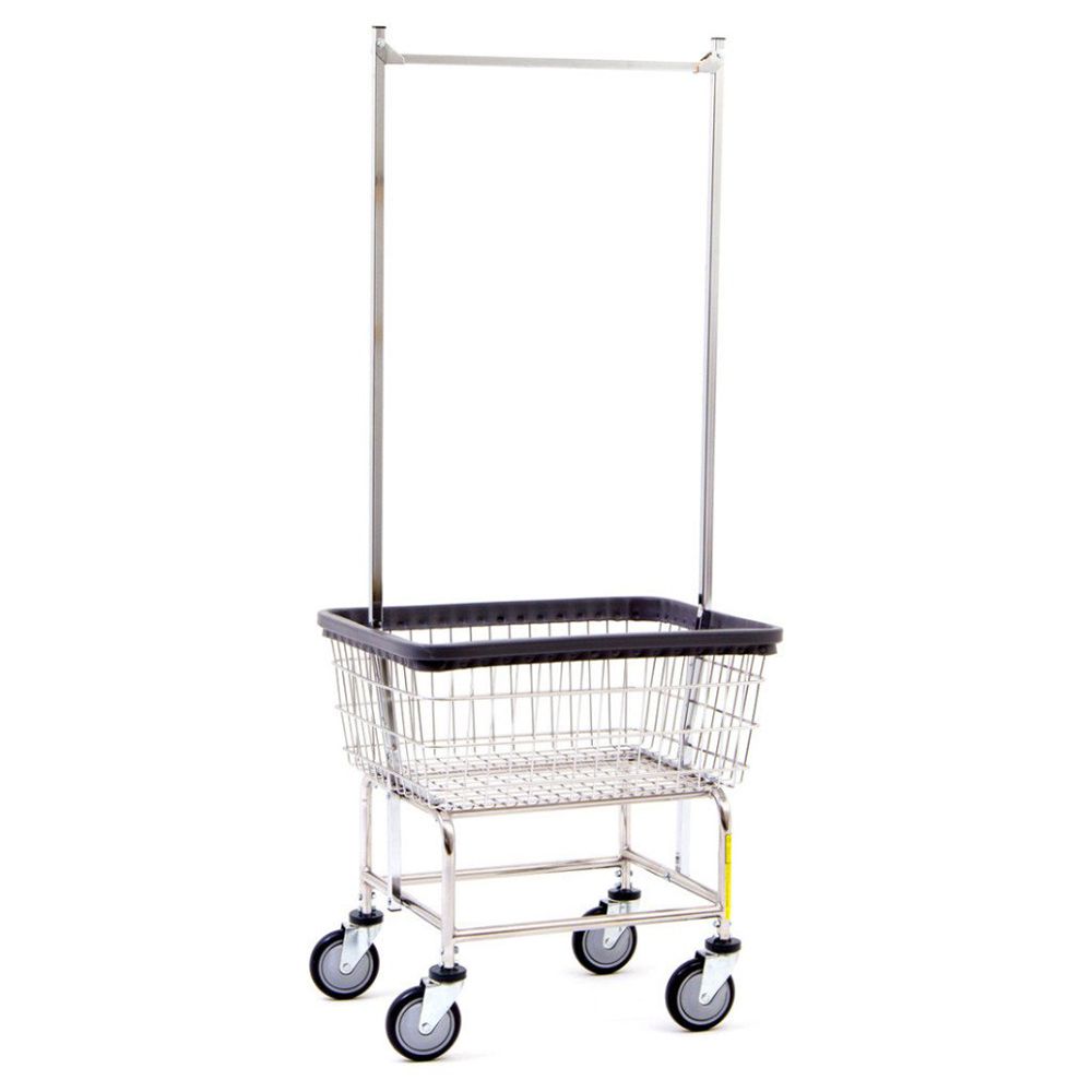 100CEC58C-SINGLE Chrome Plated Standard Laundry Cart with Double Pole Rack, Silver