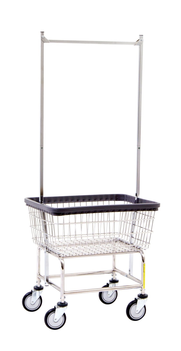 Wire Laundry Cart with Pole Rack, Chrome