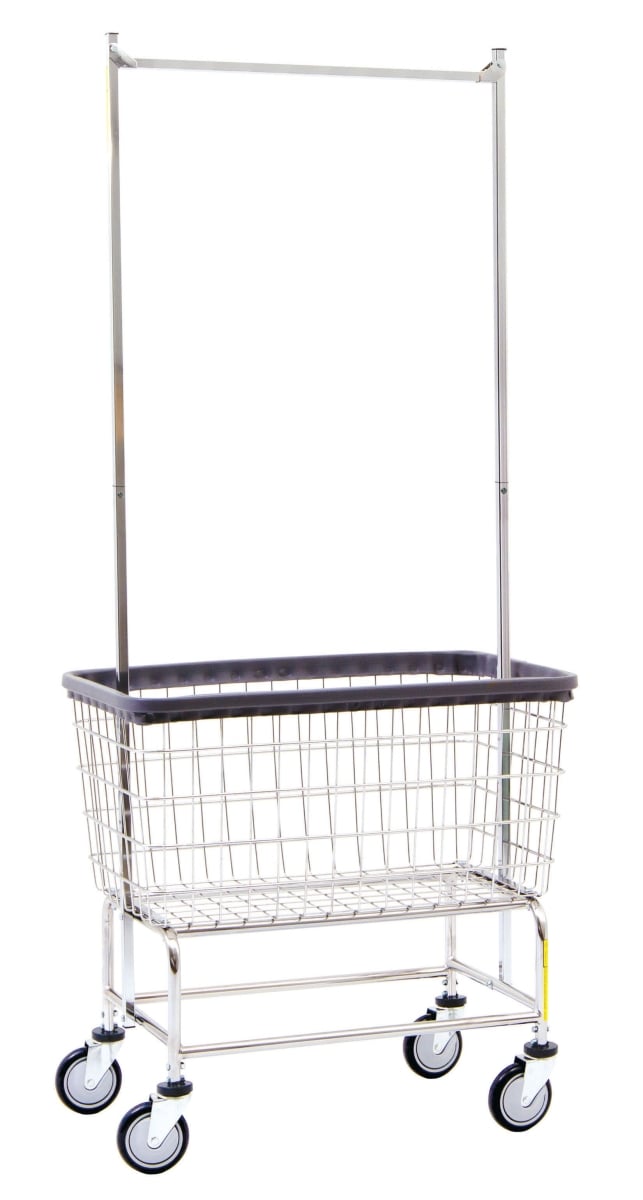 Wire Laundry Cart with Double Pole Rack, Chrome