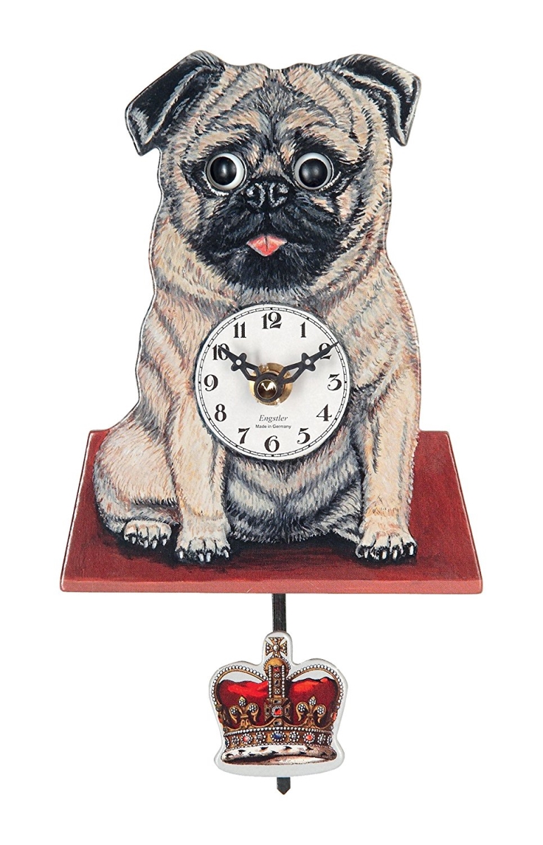 Oliver the Pug - Moving Eyes Pug Clock with Crown Pendulum