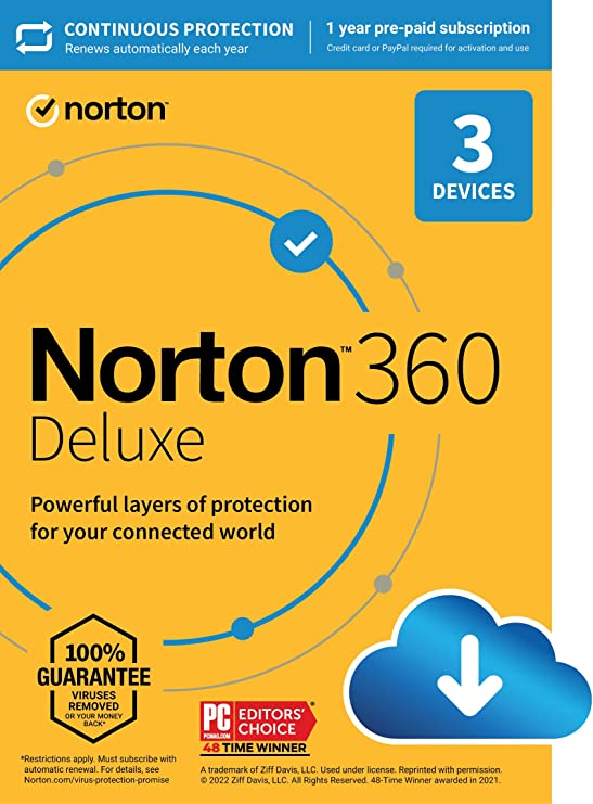 Picture of Symantec 21390774 1 Year Norton 360 Deluxe Software for 3 Devices with VPN&#44; PC Cloud Backup & Dark Web Monitoring