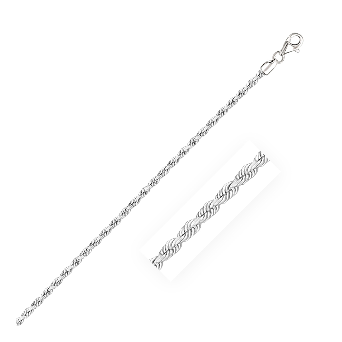 Picture of Iconic Jewels D117472-24 2.5 mm 14k White Gold Solid Diamond Cut Rope Chain - Size 24 in.