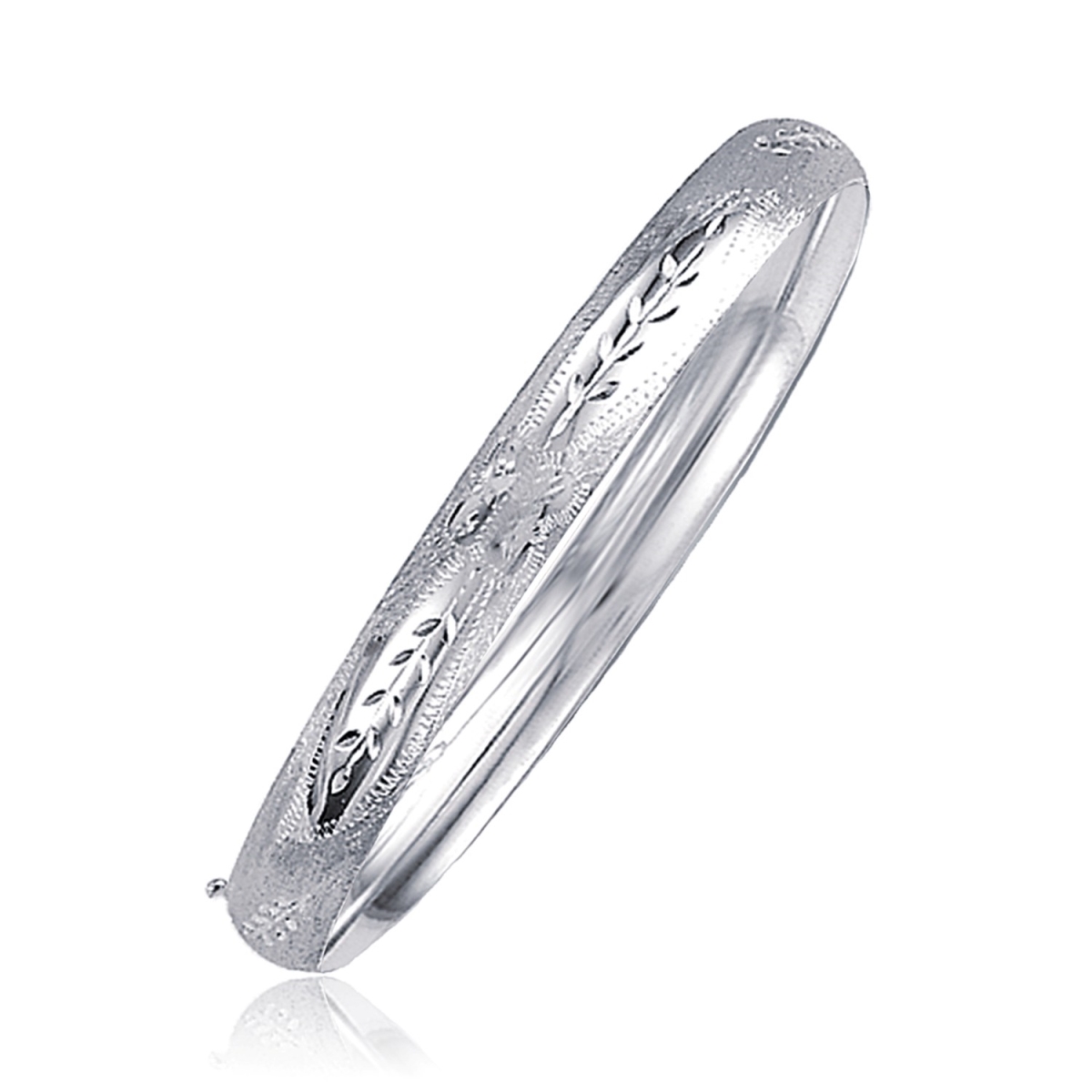 Picture of Iconic Jewels D126448-7 Classic Floral Carved Bangle in 14k White Gold - 6 mm - Size 7 in.