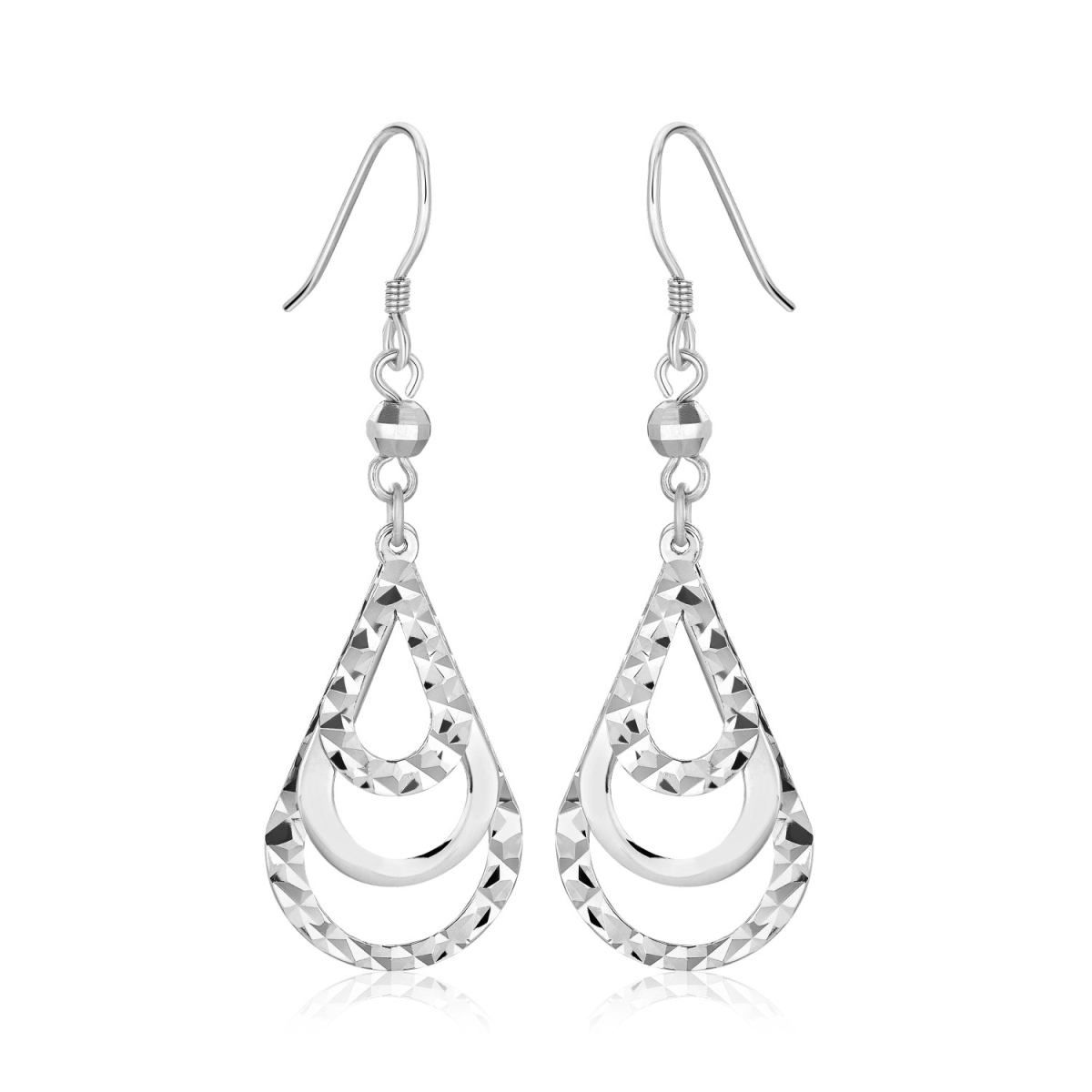 Picture of Iconic Jewels D80756656 Sterling Silver Textured Graduated Open Teardrop Dangling Style Earrings