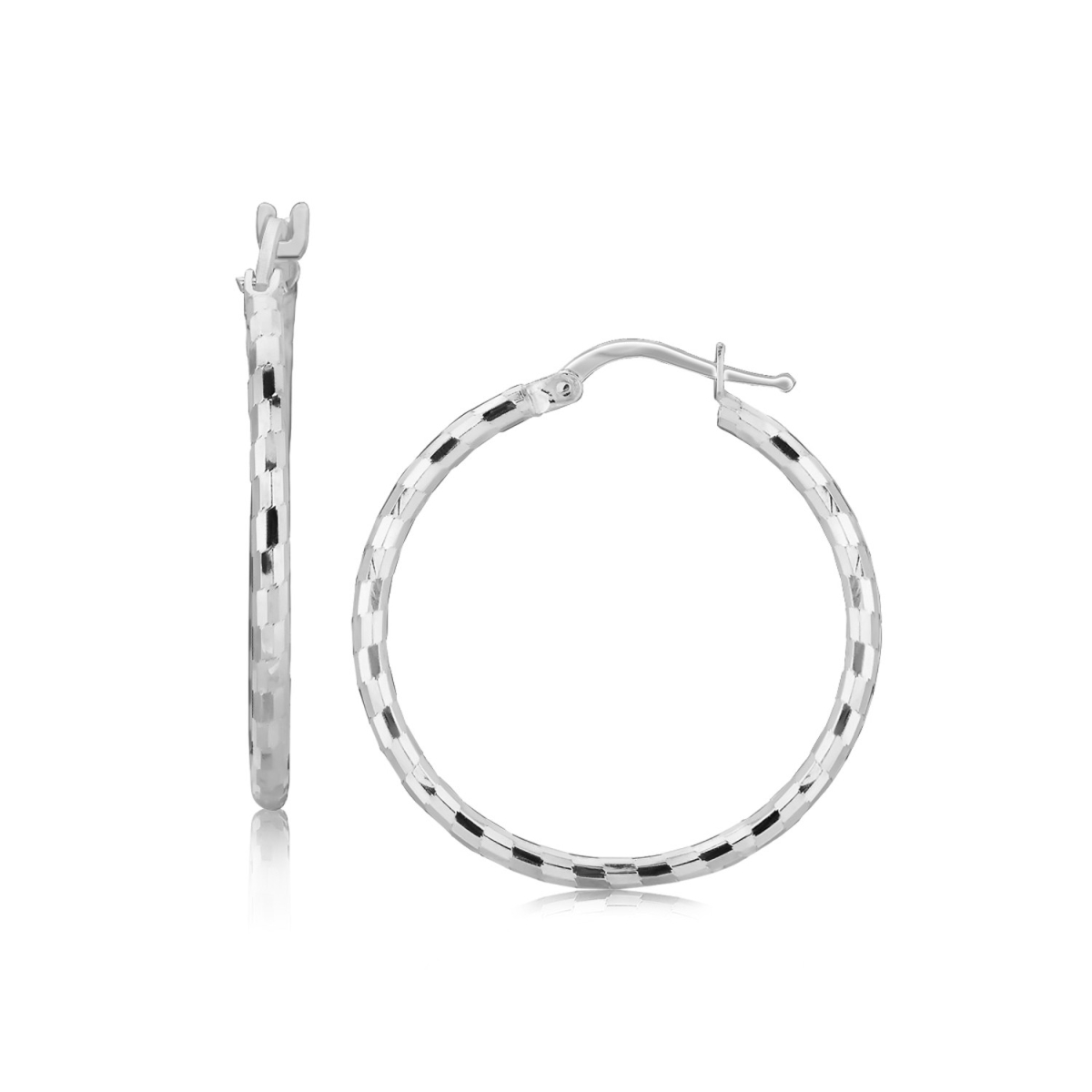 Picture of Iconic Jewels D178657 Sterling Silver Hoop Design Diamond Cut Earrings with Rhodium Plating - 26 mm