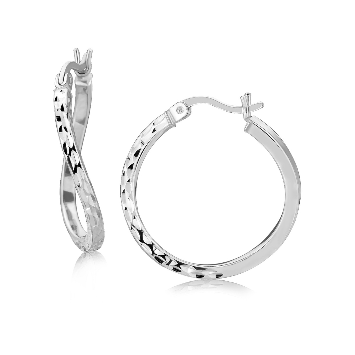 Picture of Iconic Jewels D195263 Sterling Silver Rhodium Plated Twist Style Hoop Diamond Cut Earrings - 20 mm