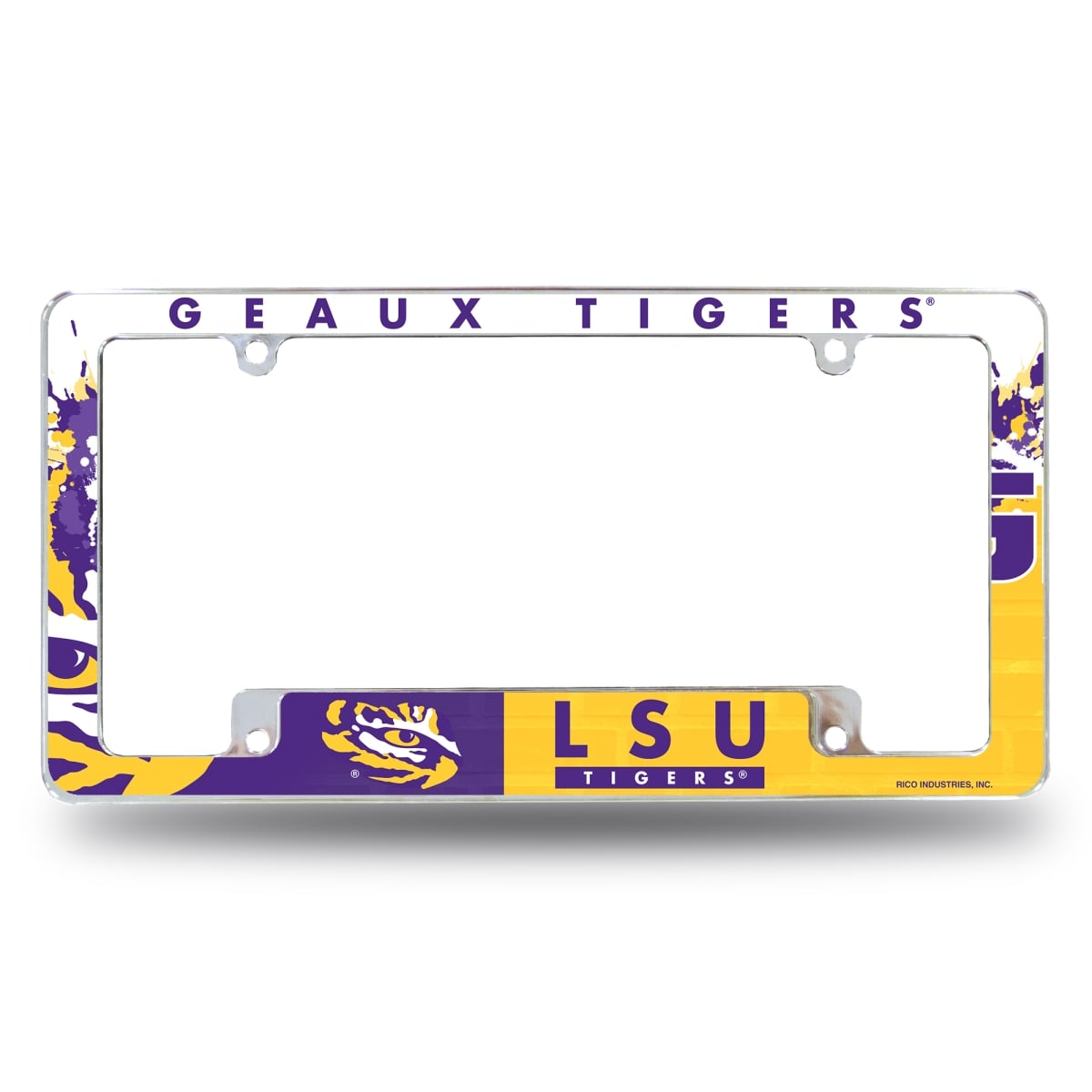 AFC170101B NCAA LSU Tigers Primary All Over Chrome License Plate Frame, 12 x 6 in.