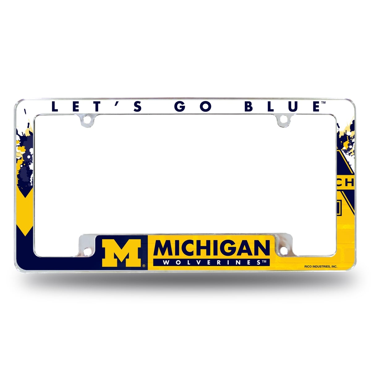 AFC220001B NCAA Michigan Wolverines Primary All Over Chrome License Plate Frame, 12 x 6 in.