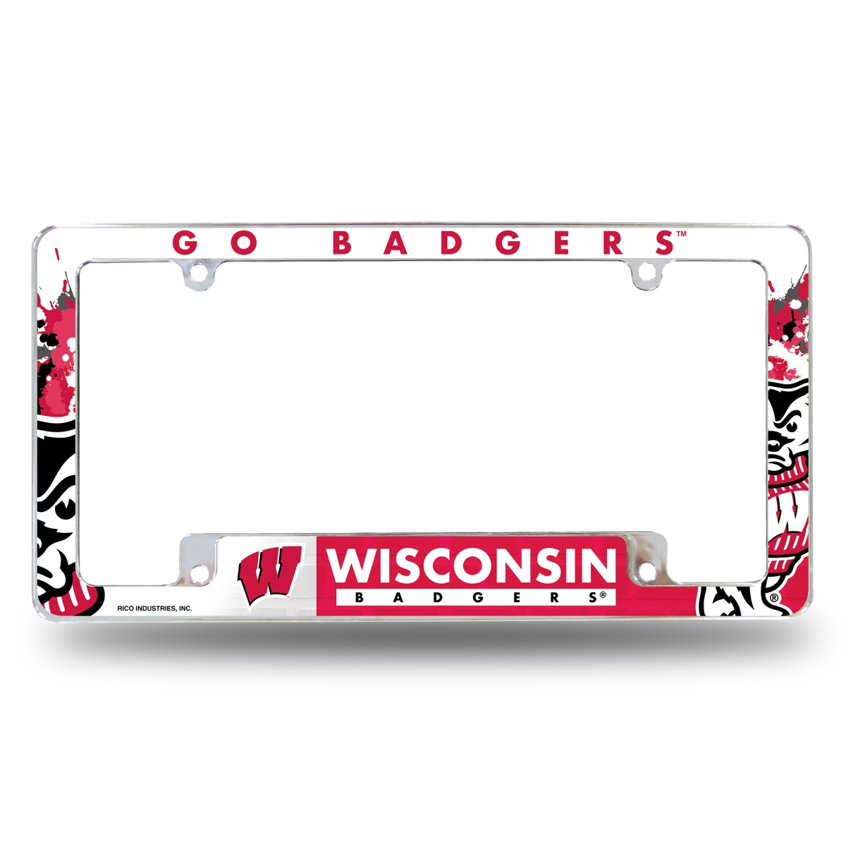 AFC450101B NCAA Wisconsin Decals Primary All Over Chrome License Plate Frame, 12 x 6 in.